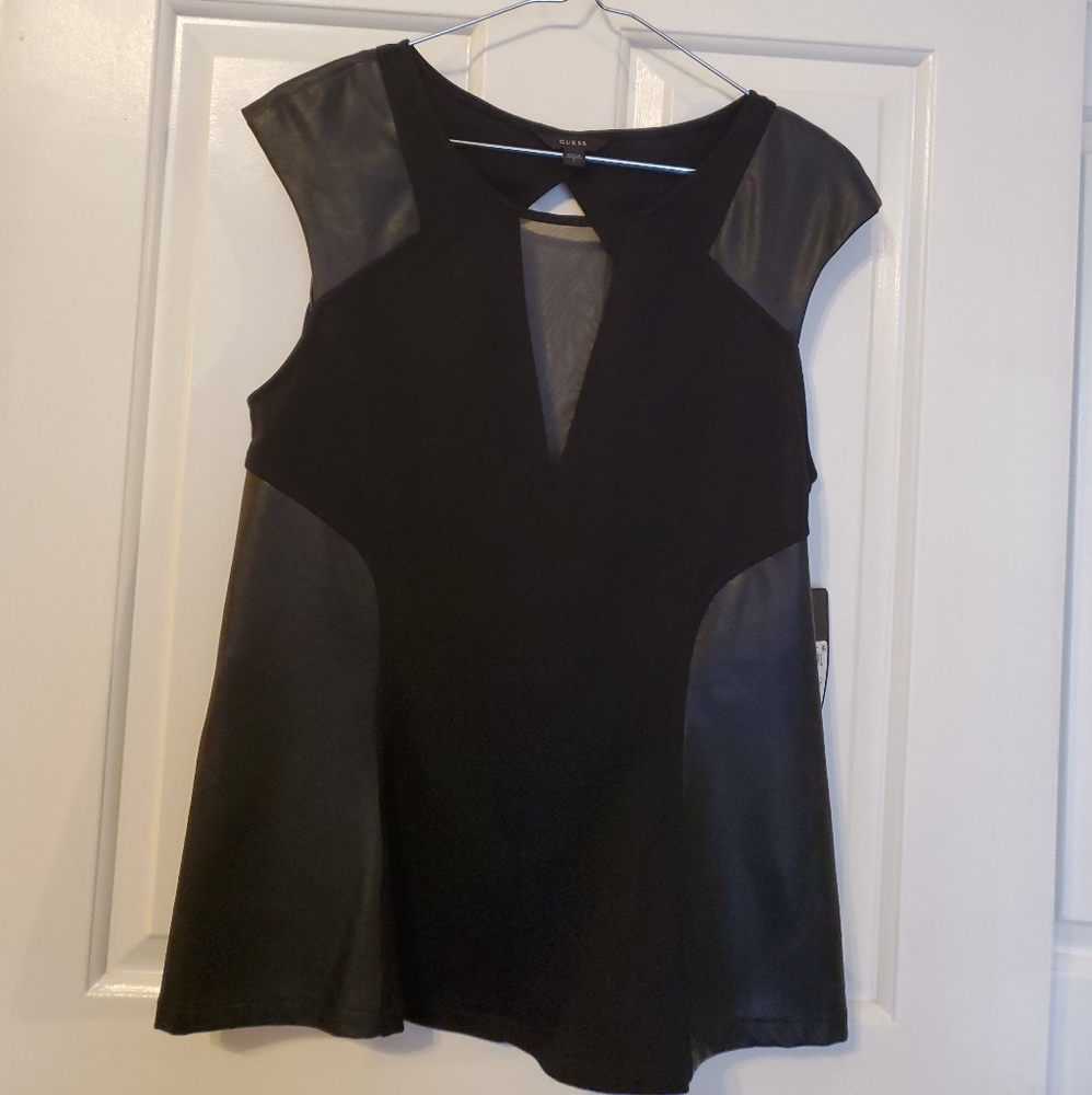 Peplum Leather and Fabric Top